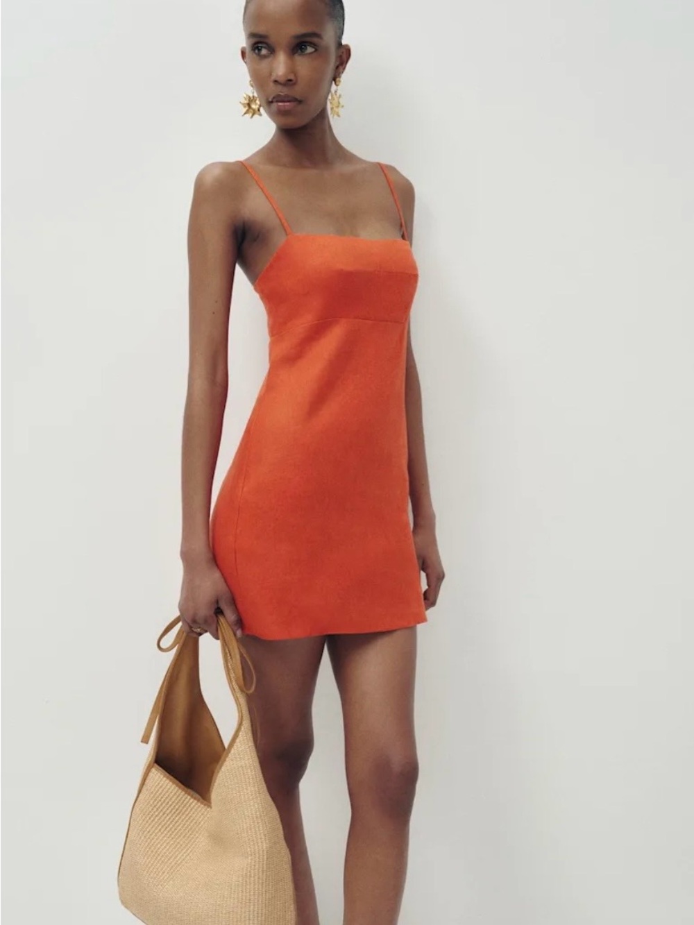 Reformation Mini Dress in Vibrant Orange - Picture 2 of 7